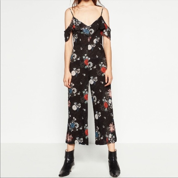 Zara Pants - Premium Black Floral Ruffle Jumpsuit